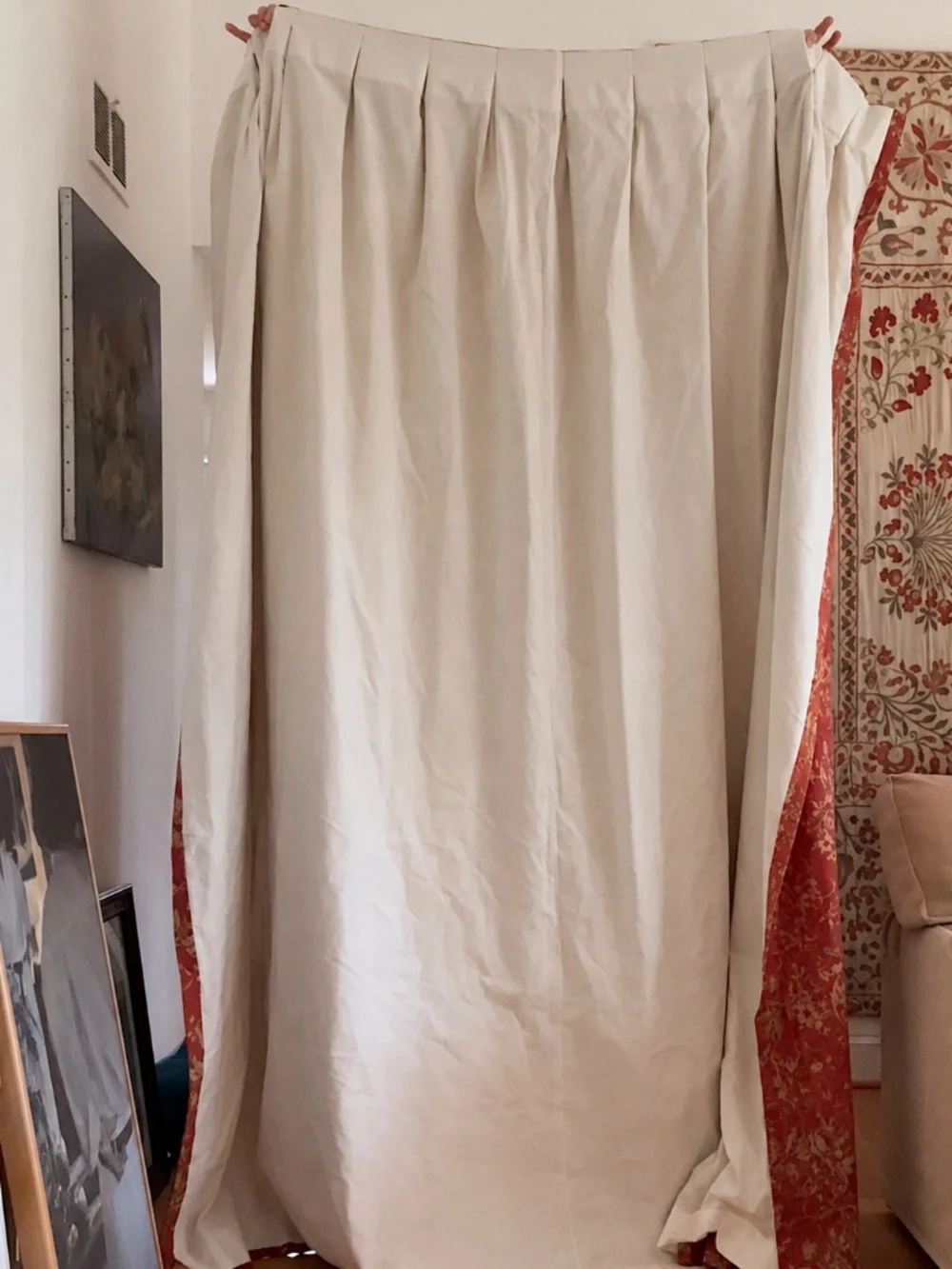 French Country Custom Pleated Drapes Floral Baroque Scroll Red 2 @ 105